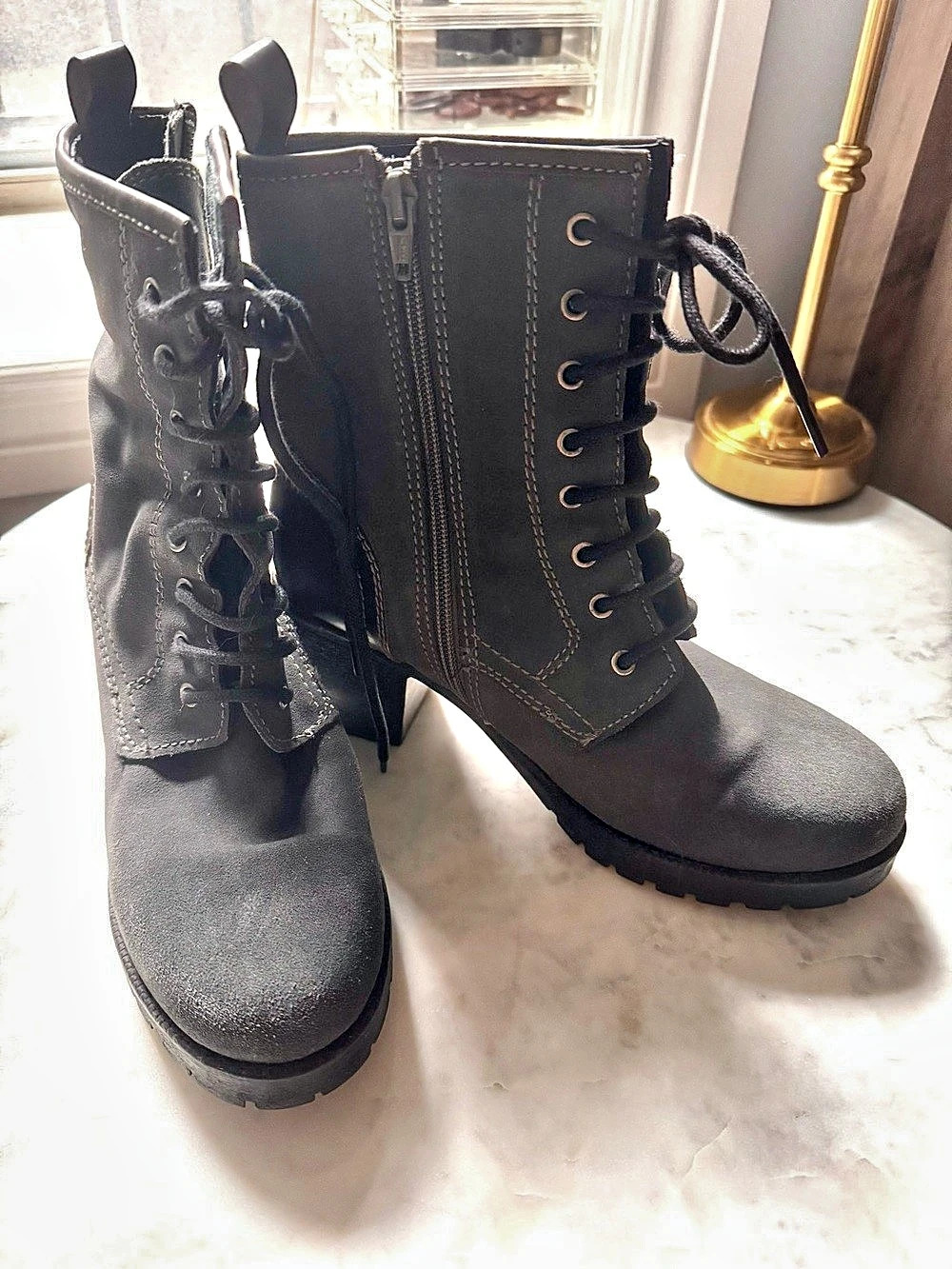 Black Lace-Up Heeled Combat Boots